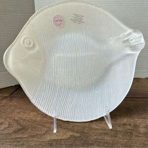 Vietri Italian Glass Fish Plate White Iridescent Textured 10” Handcrafted Italy